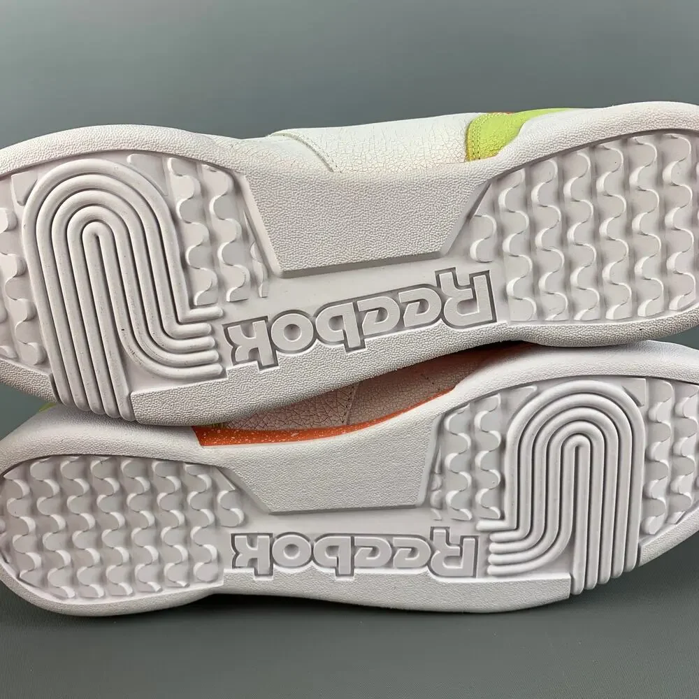 REEBOK Size 10.5 White Orange & Green Leather Lace Up Sneakers